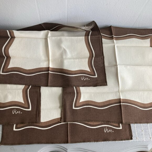 Vintage Vera Neumann Cloth Napkins 4 Modernist Artsy Brown Cream Cotton Blend - Picture 1 of 5